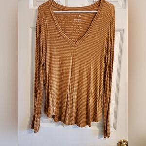 SO Women's Brown Striped V-Neck Long Sleeve Tee